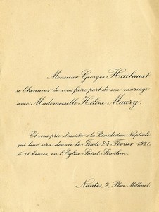 Faire-part Mariage Georges Hailaust
